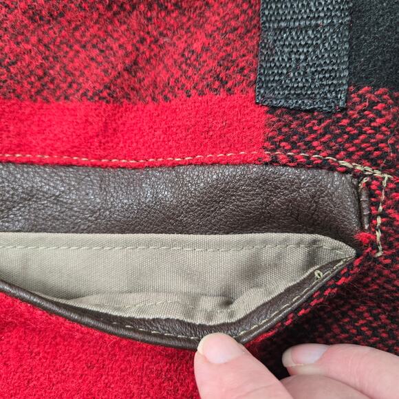 Handmade Buffalo Plaid Shoulder Bag Red Black Wool Feel Faux Leather Fall Winter - Picture 11 of 11